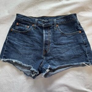 Levi's Blue High-Waisted Jean Shorts Distressed